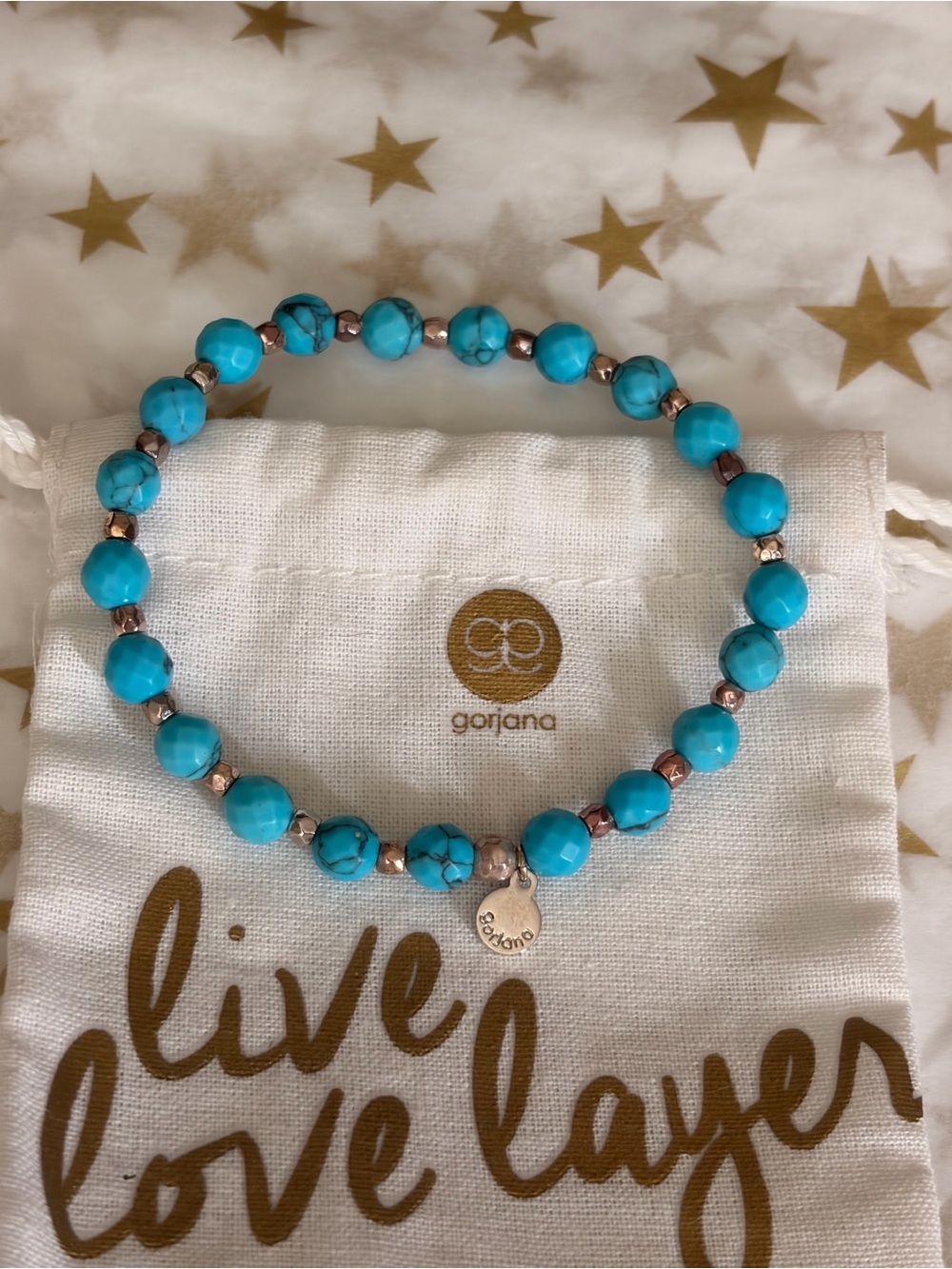 Gorjana Bright Turquoise Beaded Bracelet with Gold Accents